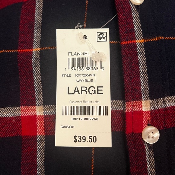 NWT Club Room Plaid Long Sleeve Flannel Blue & Red Size Large - Picture 3 of 10